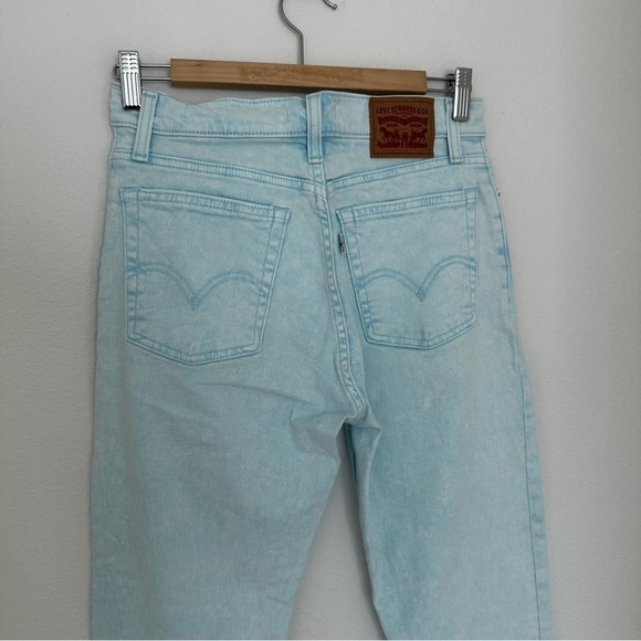 Levi’s Wedgie Skinny Jeans Baby Blue Acid Wash Raw Hem Size 28 High Waisted - Picture 5 of 10